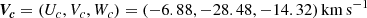 $$ \begin{aligned} \boldsymbol{V_c} = (U_c,V_c,W_c) = ( -6.88, -28.48, -14.32)\,\mathrm{km\,s^{-1}} \end{aligned} $$