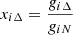 $ x_{i\Delta}=\frac{g_{i\Delta}}{g_{iN}} $