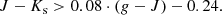 $$ \begin{aligned} J-K_\mathrm{s}&>0.08\cdot (g- J )-0.24. \end{aligned} $$