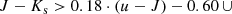 $$ \begin{aligned} J-K_\mathrm{s}&>0.18\cdot (u- J )-0.60 \,\cup \end{aligned} $$