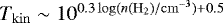 $T_{\mathrm{kin}} \sim 10^{0.3 \log(n(\mathrm{H_2}) / \mathrm{cm^{-3}}) &#x002B; 0.5}$