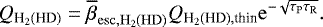 \begin{equation*} Q_{{\textrm{H}_{2}(\textrm{HD})}} = \overline{\beta}_{\mathrm{esc,H_{2}(HD)}} Q_{{\textrm{H}_{2}(\textrm{HD}),\textrm{thin}}}\mathrm{e}^{-\sqrt{\tau_{\mathrm{P}}\tau_{\mathrm{R}}}}. \end{equation*}