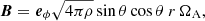 $$ \begin{aligned} \boldsymbol{B} = \boldsymbol{e}_\phi \sqrt{4\pi \rho }\sin \theta \cos \theta \ r\,\Omega _\mathrm{A} , \end{aligned} $$