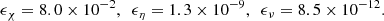 $$ \begin{aligned} \epsilon _\chi = 8.0\times 10^{-2},\ \ \epsilon _\eta = 1.3\times 10^{-9},\ \ \epsilon _\nu = 8.5\times 10^{-12}. \end{aligned} $$