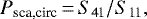 \begin{align*} P_{\text{sca,circ}}\,{=}\,S_{\text{41}}/S_{\text{11}},\end{align*}