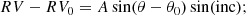 $$ \begin{aligned} RV - RV_0= A\sin (\theta -\theta _0)\sin (\mathrm{inc}); \end{aligned} $$