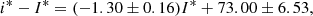 $$ \begin{aligned} i^* - I^* = (-1.30 \pm 0.16)I^* + 73.00 \pm 6.53, \end{aligned} $$