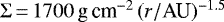 $\Sigma\,{=}\, 1700 \, \rm{g}\, \textrm{cm}^{-2}\,(\mathit{r}/\textrm{AU})^{-1.5}$