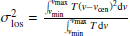 $ \sigma_{\mathrm{los}}^2 = \frac{\smallint_{\mathit{v}_{\mathrm{min}}}^{\mathit{v}_{\mathrm{max}}} T (\mathit{v}-\mathit{v}_{\mathrm{cen}})^2 \mathrm{d}\mathit{v}} {\smallint_{\mathit{v}_{\mathrm{min}}}^{\mathit{v}_{\mathrm{max}}} T \mathrm{d}\mathit{v}} $