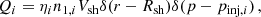 $$ \begin{aligned} Q_{i}=\eta _{i} n_{1,i} V_\mathrm{sh} \delta (r-R_\mathrm{sh} )\delta (p-p_{\mathrm{inj},i})\,, \end{aligned} $$