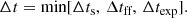 $$ \begin{aligned} \Delta t = \min [ \Delta t_{\text{s}},\, \Delta t_{\text{ff}},\, \Delta t_{\text{exp}}]. \end{aligned} $$
