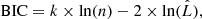 $$ \begin{aligned} \mathrm{BIC} = k\times \mathrm{ln} (n) - 2\times \mathrm{ln} (\hat{L}), \end{aligned} $$