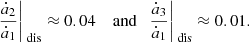 $$ \begin{aligned} \frac{\dot{a}_2}{\dot{a}_1}\bigg |_\text{ dis} \approx 0.04 \quad \text{ and}\quad \frac{\dot{a}_3}{\dot{a}_1}\bigg |_\text{ dis} \approx 0.01. \end{aligned} $$