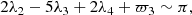 $$ \begin{aligned} 2\lambda _2-5\lambda _3+2\lambda _4+\varpi _3\sim \pi , \end{aligned} $$
