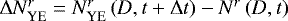 $\Delta N_{\textrm{YE}}^{r} = N_{\textrm{YE}}^{r}\left(D,t&#x002B;\Delta t\right) - N^{r}\left(D,t\right)$