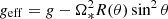 $ g_{\rm eff} = g - \Omega_*^2 R(\theta) \sin^2 \theta $