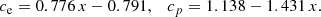 $$ \begin{aligned} c_{\rm e} = 0.776\,x-0.791,\quad c_{p} = 1.138-1.431\,x. \end{aligned} $$