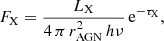 $$ \begin{aligned} F_{\rm X} = \frac{L_{\rm X}}{4\,\pi \,r_{\rm AGN}^2 \,h\nu }\,\mathrm{e}^{-\tau _{\rm X}} , \end{aligned} $$