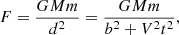 $$ \begin{aligned} F=\frac{GMm}{d^2}=\frac{GMm}{b^2+V^2t^2}, \end{aligned} $$
