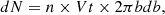 $$ \begin{aligned} dN=n\times Vt \times 2\pi b db, \end{aligned} $$
