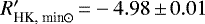 $R^{\prime}_{\textrm{HK, min} \odot}\,{=}\!\,-4.98\,{\pm}\,0.01$