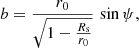 $$ \begin{aligned} b = \dfrac{r_{0}}{\sqrt{1-\frac{R_{\rm s}}{r_{0}}}} \, \sin \psi , \end{aligned} $$