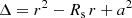 $$ \begin{aligned}&\Delta = r^2 - R_{\rm s} \, r + a^2 \end{aligned} $$
