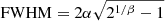 $ \mathrm{FWHM} = 2\alpha\sqrt{2^{1/\beta}-1} $