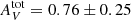 $ A^{\mathrm{tot}}_{V} = 0.76\pm0.25 $