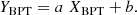 $$ \begin{aligned} Y_{\rm BPT} = a\; X_{\rm BPT} + b. \end{aligned} $$