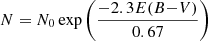 $ N = N_0 \exp\left(\frac{-2.3E(B{-}V)}{0.67}\right) $