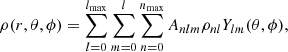 $$ \begin{aligned}&\rho (r,\theta ,\phi ) = \sum _{l=0}^{l_{\rm max}}\sum _{m=0}^{l}\sum _{n=0}^{n_{\rm max}}A_{nlm}\rho _{nl}Y_{lm}(\theta ,\phi ), \end{aligned} $$
