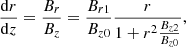 $$ \begin{aligned} \frac{\mathrm{d}r}{\mathrm{d}z}=\frac{B_r}{B_z}=\frac{B_{r1}}{B_{z0}}\frac{r}{1+r^2 \frac{B_{z2}}{B_{z0}}}, \end{aligned} $$