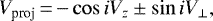 \begin{equation*} V_{\textrm{proj}}\,{=}\,{-}\cos{i} V_z \pm \sin{i} V_{\perp},\end{equation*}