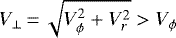\begin{equation*} V_{\perp}\,{=}\,\sqrt{V_{\phi}^2&#x002B;V_r^2} > V_{\phi}\end{equation*}
