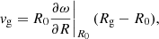 $$ \begin{aligned} \left. v_{\rm g} = R_0 \frac{\partial \omega }{\partial R} \right|_{R_0} (R_{\rm g} - R_0), \end{aligned} $$
