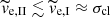$ \widetilde{v}_{\mathrm{e,II}} \lesssim \widetilde{v}_{\mathrm{e,I}} \approx \sigma_{\mathrm{cl}} $