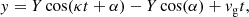$$ \begin{aligned} y&= Y\cos (\kappa t + \alpha ) - Y\cos (\alpha ) + v_{\rm g} t, \end{aligned} $$