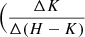 $ \Big(\frac{\Delta K}{\Delta (H-K)} $