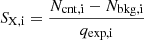 $$ \begin{aligned} S_{\rm X,i}=\frac{N_{\rm cnt,i}-N_{\rm bkg,i}}{q_{\rm exp,i}} \end{aligned} $$
