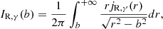 $$ \begin{aligned} I_{\mathrm{R},\gamma }(b)=\frac{1}{2\pi }\int _{b}^{+\infty }\frac{rj_{\mathrm{R},\gamma }(r)}{\sqrt{r^2-b^2}}dr ,\end{aligned} $$