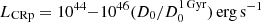 $ L_{\rm CRp}=10^{44}{-}10^{46}(D_0/D_0^{\rm 1\,Gyr})\,{\rm erg}\,{\rm s}^{-1} $