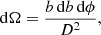 $$ \begin{aligned} \mathrm{d}\Omega = \frac{b\, \mathrm{d}b\, \mathrm{d}\phi }{D^2}, \end{aligned} $$