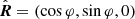 $ \hat{\boldsymbol{R}}=(\cos\varphi, \sin\varphi,0) $