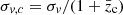 $ \sigma_{\mathit{v},c} = \sigma_{\mathit{v}}/(1+\bar{z}_{\mathrm{c}}) $