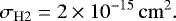 \begin{align*}{\crosssec_{\mathrm{H2}}}=2\times10^{-15}\,\mathrm{cm}^2.\end{align*}