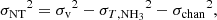 $$ \begin{aligned} {\sigma _{\rm NT}}^2 = {\sigma _{\mathrm{v}}}^2 - {\sigma _{T,\mathrm{NH}_3}}^2 -{\sigma _{\rm chan}}^2, \end{aligned} $$
