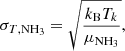 $$ \begin{aligned} \sigma _{T,\mathrm{NH}_3} = \sqrt{\frac{k_{\rm B} T_k}{\mu _{\mathrm{NH}_3}}}, \end{aligned} $$