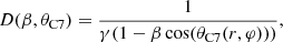$$ \begin{aligned} D(\beta , \theta _{\rm C7}) = \frac{1}{\gamma (1-\beta \cos (\theta _{\rm C7}(r,\varphi )))}, \end{aligned} $$