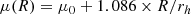 $$ \begin{aligned} \mu (R)= \mu _0 + 1.086 \times R/r_h \end{aligned} $$